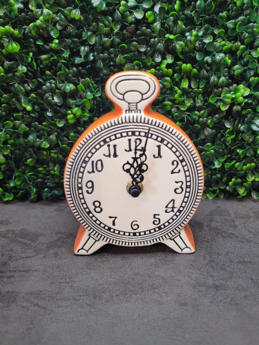 Molly Hatch Style Ceramic Whimsical Desktop Clock Orange Black- WORKS